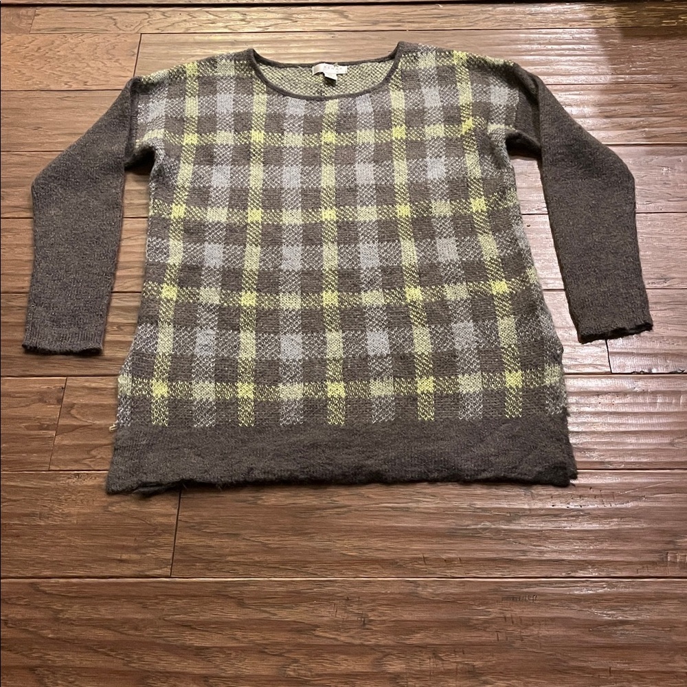 KENAR Green & Gray Plaid Mohair Blend Tunic Sweater Size M